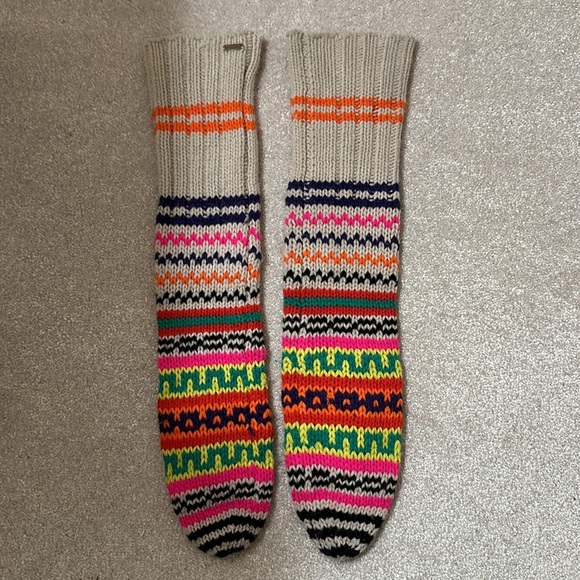 Free People Long Wool Knit Colorful Mittens One Size - Picture 3 of 5